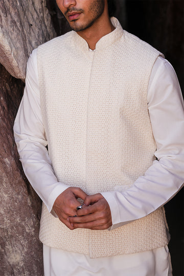 'White Chikankari' Waistcoat